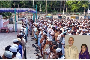 সাত্তার-সুরাইয়া দম্পতির জানাজায় মানুষের ঢল, প্রবাস থেকে এসে বাবার জানাজায় ছেলে