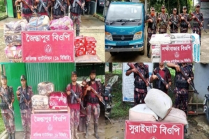 সিলেটে সীমান্তে অর্ধকোটি টাকার চোরাচালানি মালামাল জব্দ